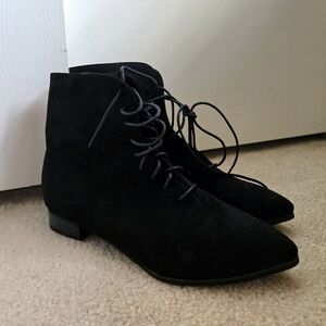 Black Lace-Up Ankle Boots Pointed Toe